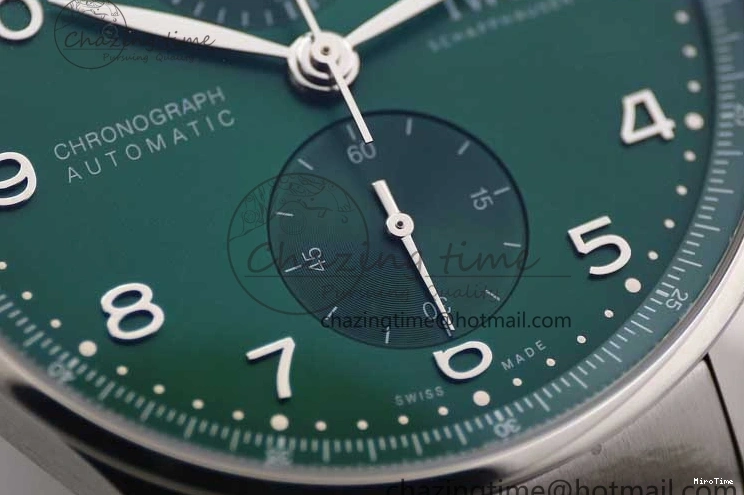 MIROTIME 0315 FastDry Portugieser Chronograph IW371615 ZF Best Edition Green Dial on SS Bracelet A7750 (Slim Movement) 7038